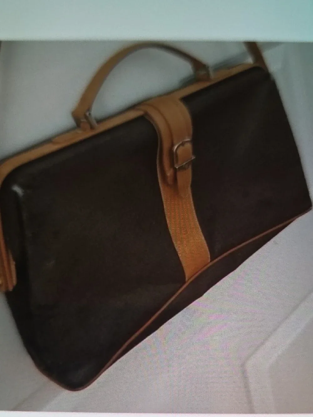 Vintage Fendi Black and Tan Messenger Bag with Top Handle
